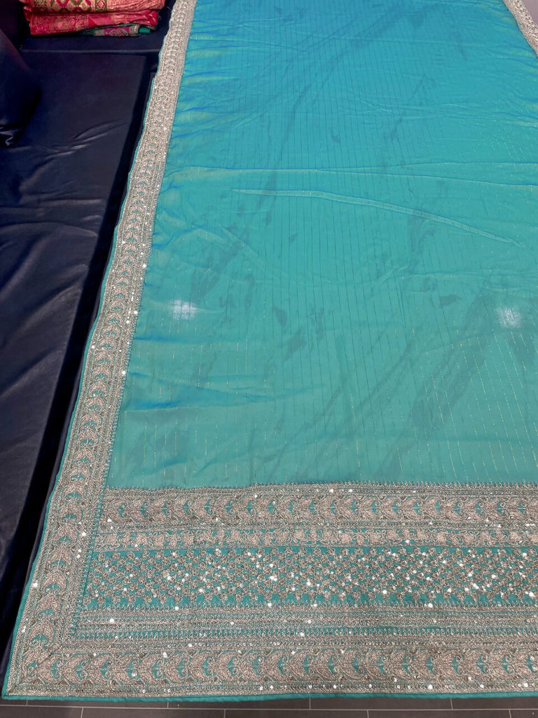 Turquoise Blue Saree In Art Silk With Sequence Work Clothsvilla