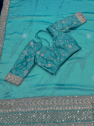 Turquoise Blue Saree In Art Silk With Sequence Work Clothsvilla