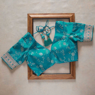 Turquoise Blue Saree In Art Silk With Sequence Work Clothsvilla