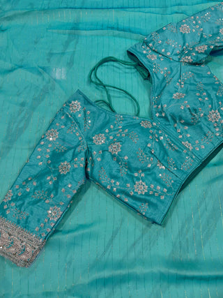 Turquoise Blue Saree In Art Silk With Sequence Work Clothsvilla