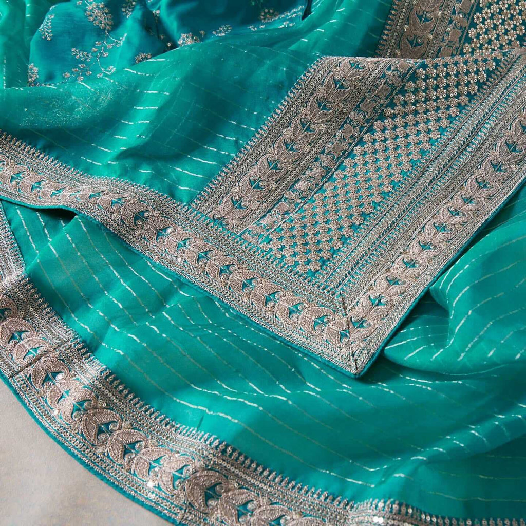 Turquoise Blue Saree In Art Silk With Sequence Work Clothsvilla