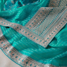 Load image into Gallery viewer, Turquoise Blue Saree In Art Silk With Sequence Work Clothsvilla