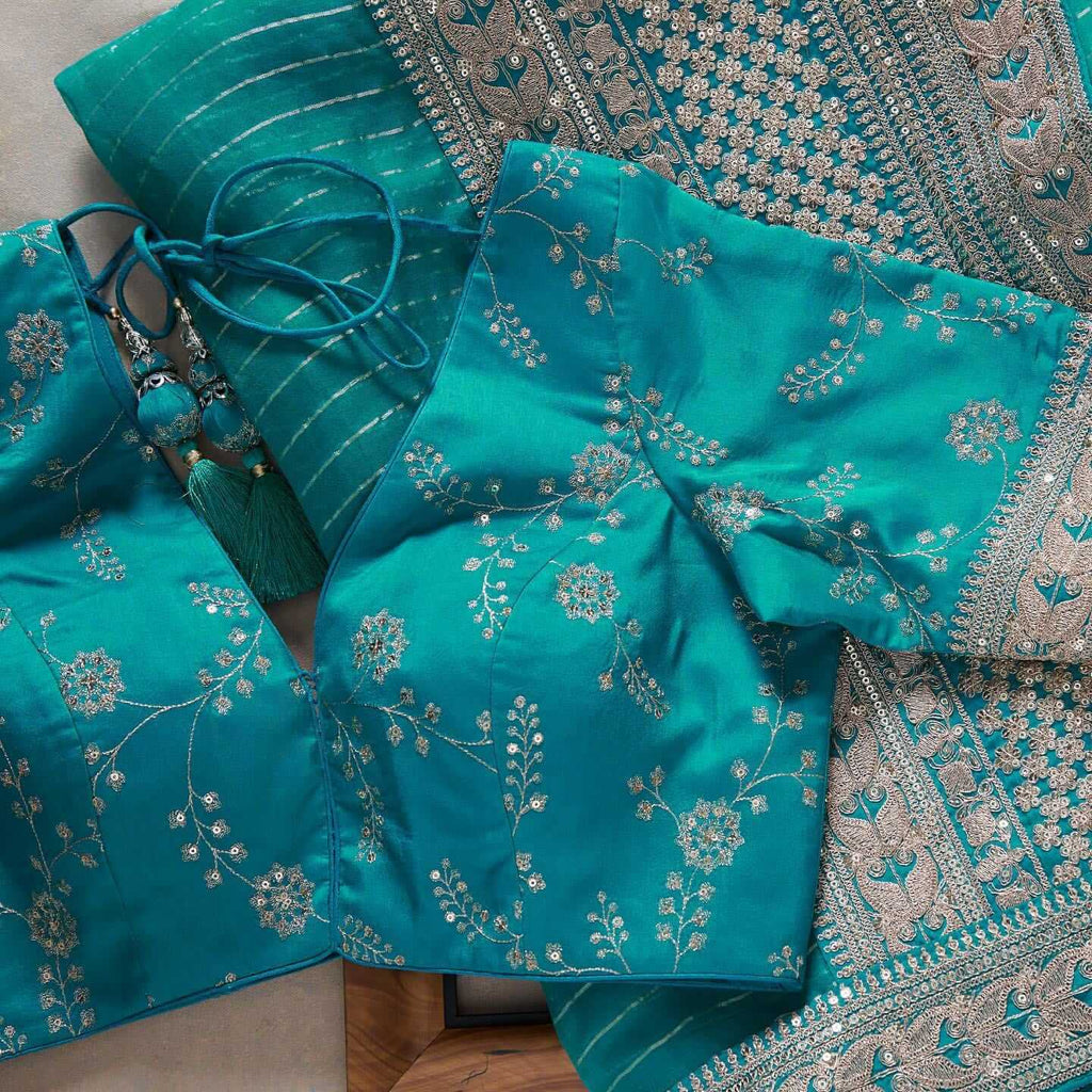 Turquoise Blue Saree In Art Silk With Sequence Work Clothsvilla