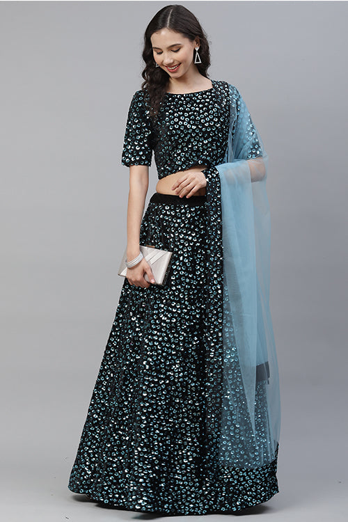 Sky Blue Sequins Embroidered Buy Trends Designer Lehenga Choli ClothsVilla.com Main image