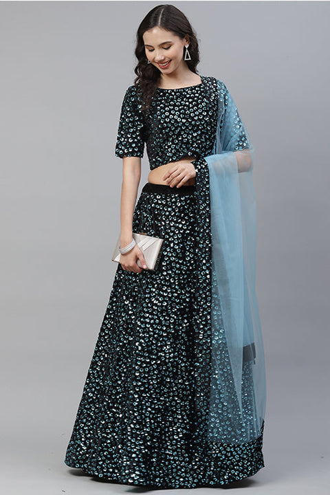 Sky Blue Sequins Embroidered Buy Trends Designer Lehenga Choli ClothsVilla.com Main image