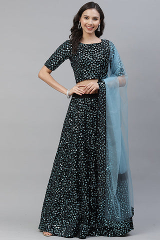 Sky Blue Sequins Embroidered Buy Trends Designer Lehenga Choli ClothsVilla.com
