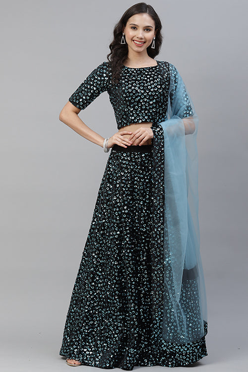 Sky Blue Sequins Embroidered Buy Trends Designer Lehenga Choli ClothsVilla.com