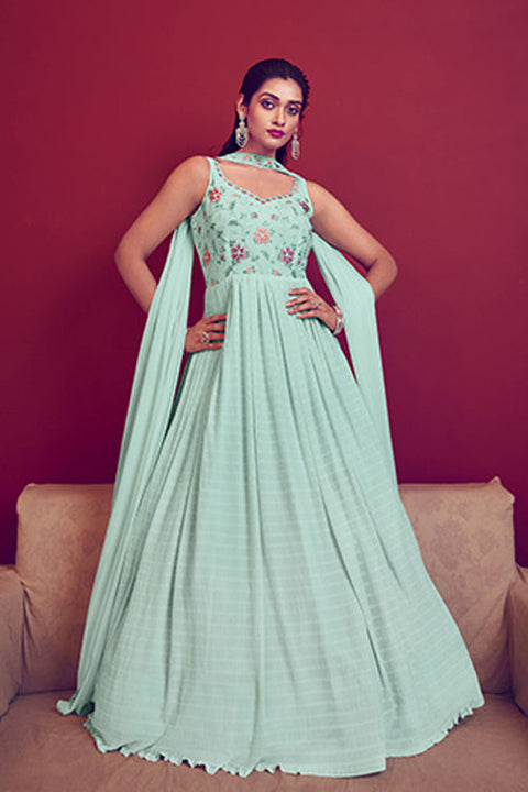 Sky Georgette Embroidered Ready to Ship Long Gown Collection ClothsVilla.com Main image