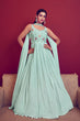 Load image into Gallery viewer, Sky Georgette Embroidered Ready to Ship Long Gown Collection ClothsVilla.com