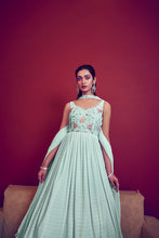 Load image into Gallery viewer, Sky Georgette Embroidered Ready to Ship Long Gown Collection ClothsVilla.com