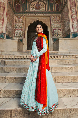 Beautiful Georgette Thread & Sequence Embroidered Work Gown ClothsVilla.com
