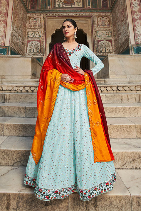 Beautiful Georgette Thread & Sequence Embroidered Work Gown ClothsVilla.com Main image