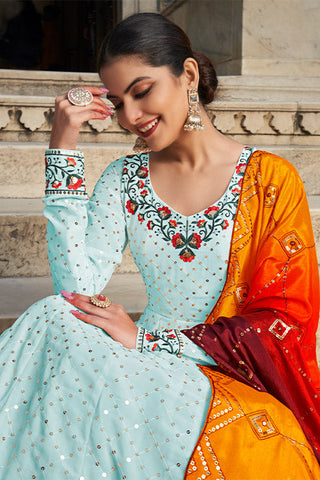 Beautiful Georgette Thread & Sequence Embroidered Work Gown ClothsVilla.com