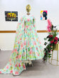 Load image into Gallery viewer, Sky Green Anarkali Gown in Organza with Digital Floral Print ClothsVilla.com