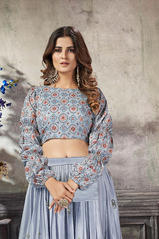 Sky Art Silk Thread With Sequins Embroidered Crop-Top Skirt ClothsVilla.com