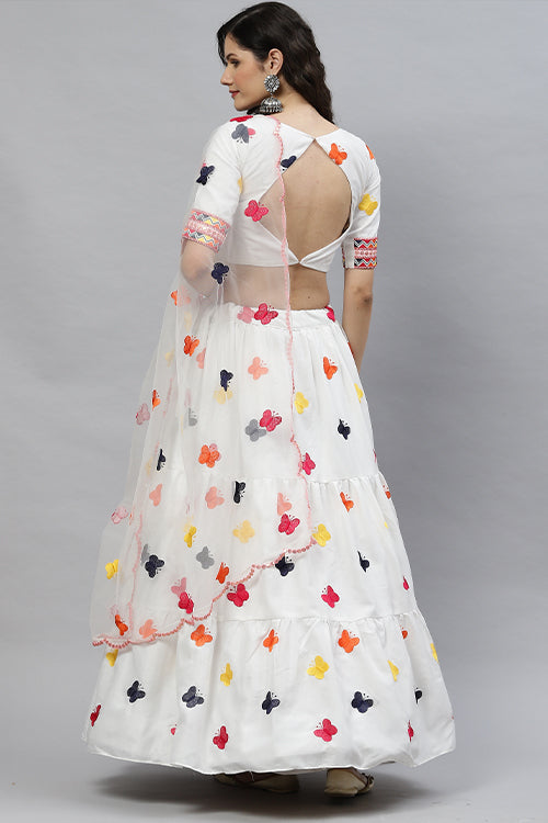 Exclusive Cotton Multi Embroidered Work Lehenga ClothsVilla.com