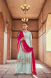 Load image into Gallery viewer, Sky Georgette Thread And Sequins Embroidered Kurta Palazzo With Dupatta ClothsVilla.com