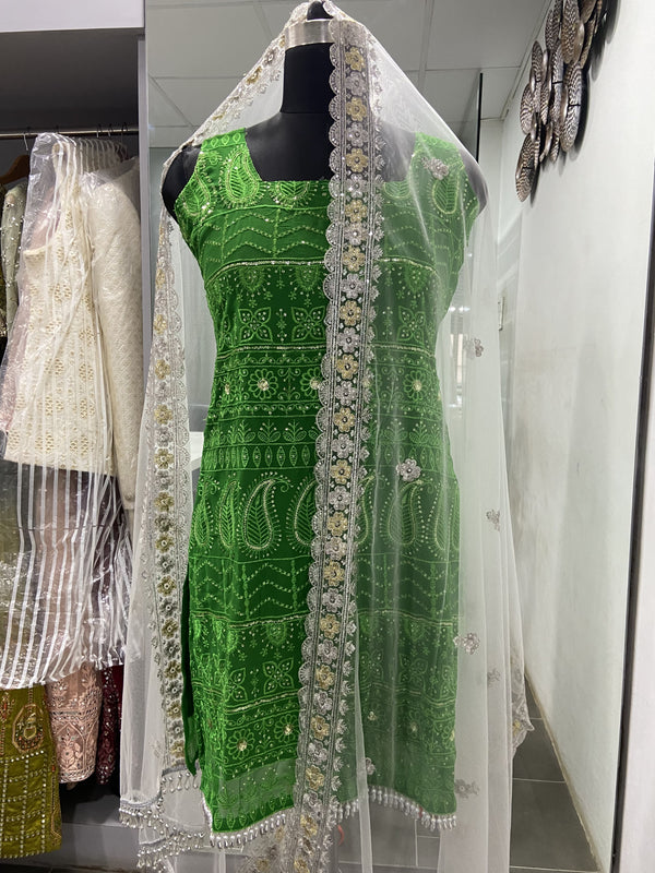 Sleeveless Sequins Work Green Palazzo Suit Clothsvilla