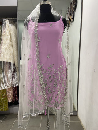 Sleeveless Sequins Work Pink Palazzo Suit Set Clothsvilla