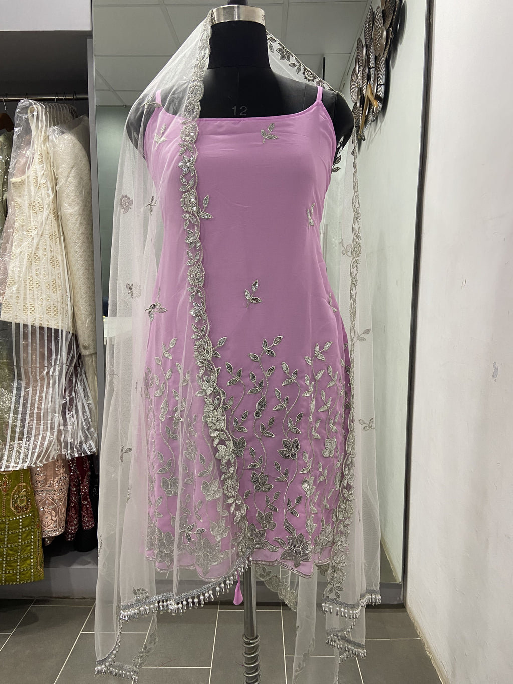 Sleeveless Sequins Work Pink Palazzo Suit Set Clothsvilla