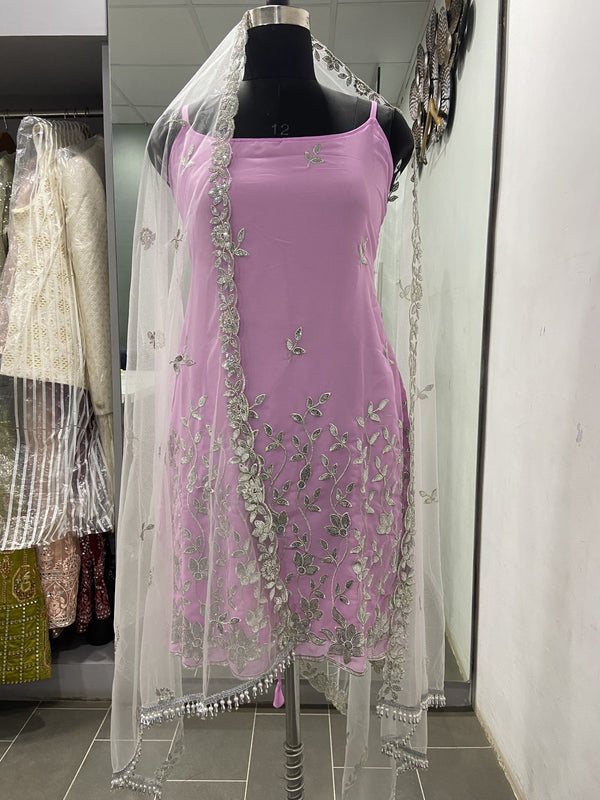 Sleeveless Sequins Work Pink Palazzo Suit Set Clothsvilla