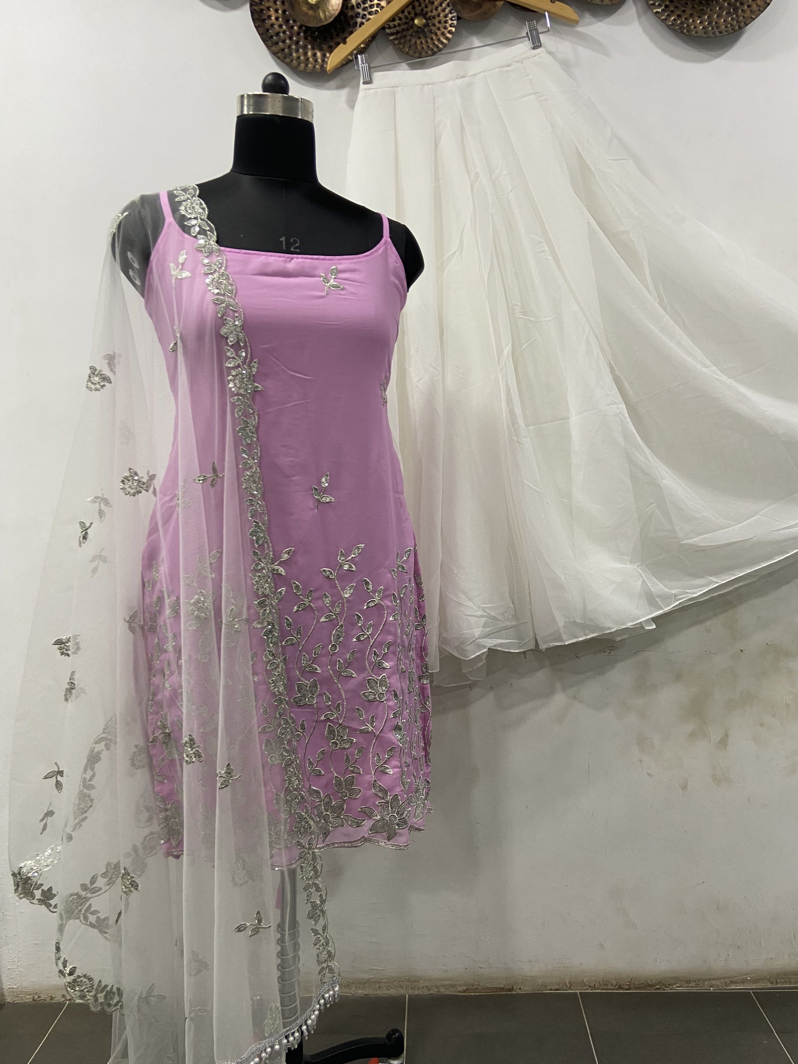 Sleeveless Sequins Work Pink Palazzo Suit Set Clothsvilla