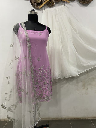Sleeveless Sequins Work Pink Palazzo Suit Set Clothsvilla
