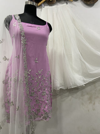 Sleeveless Sequins Work Pink Palazzo Suit Set Clothsvilla