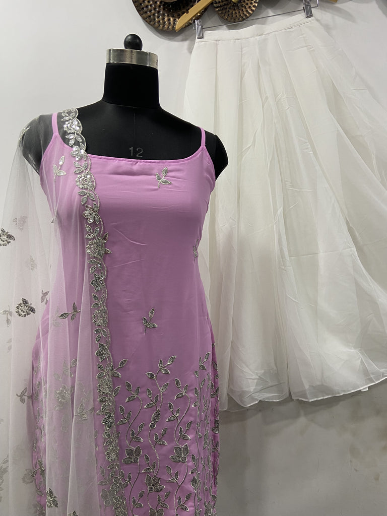 Sleeveless Sequins Work Pink Palazzo Suit Set Clothsvilla