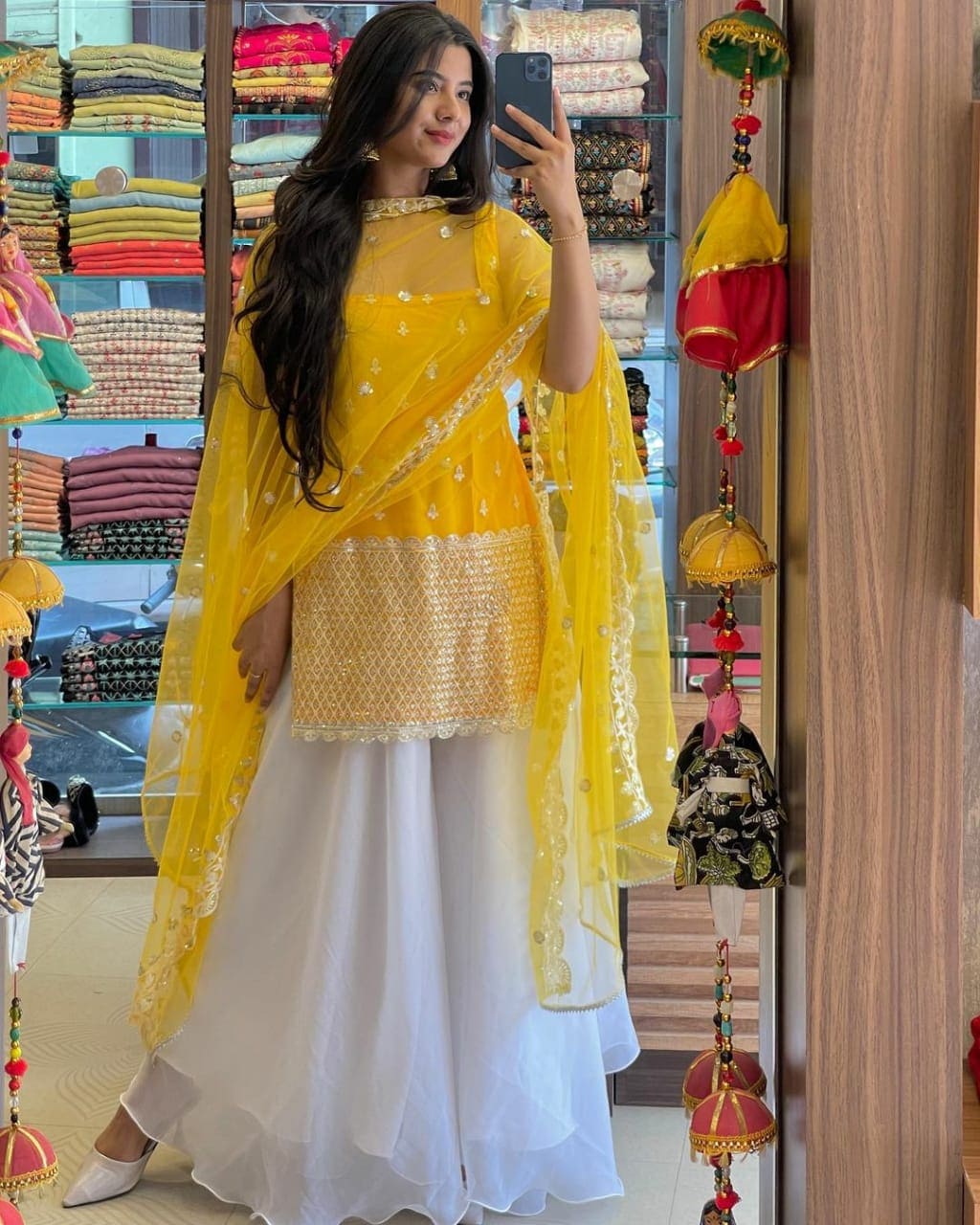 Sleeveless Sequins Work Yellow Palazzo Suit Set Clothsvilla