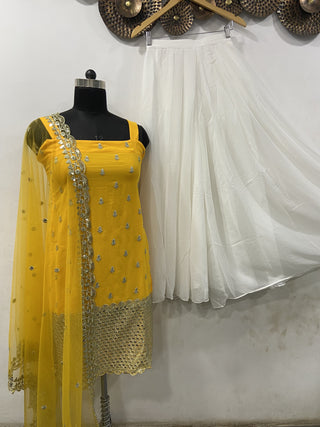 Sleeveless Sequins Work Yellow Palazzo Suit Set Clothsvilla