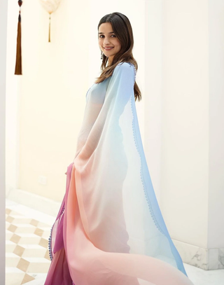 Ombre Color Shaded Alia Bhatt Saree Colorful Saree