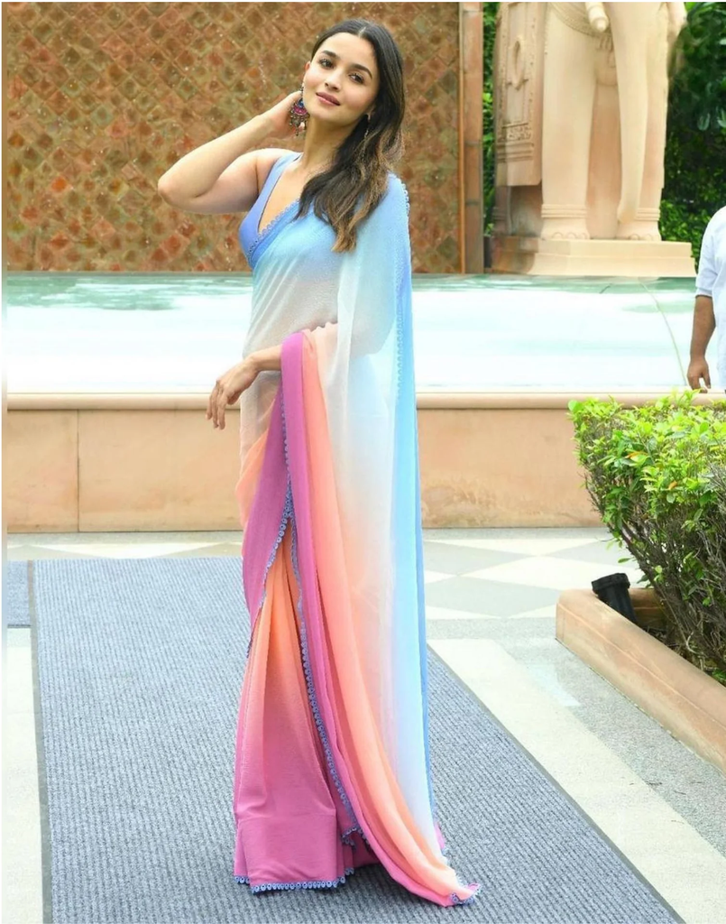 Alia Bhatt Blue Designer Bollywood Fancy Saree Collection