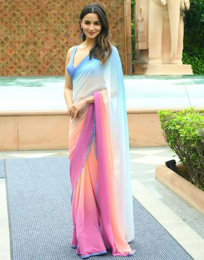 Ombre Color Shaded Alia Bhatt Saree Colorful Saree