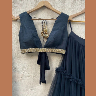 Soft Net Navy Blue Plain Ruffle Lehenga Choli Clothsvilla