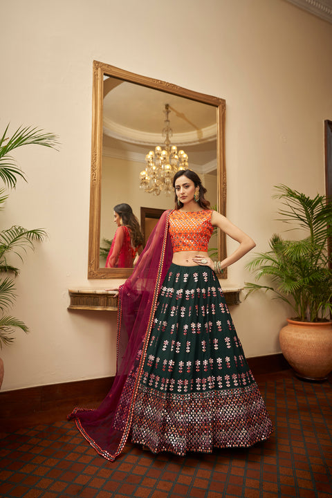 Soft Net Lehenga Choli With Heavy Embroidery Work And Soft Net Dupatta With Lace Border For Women ClothsVilla Main image