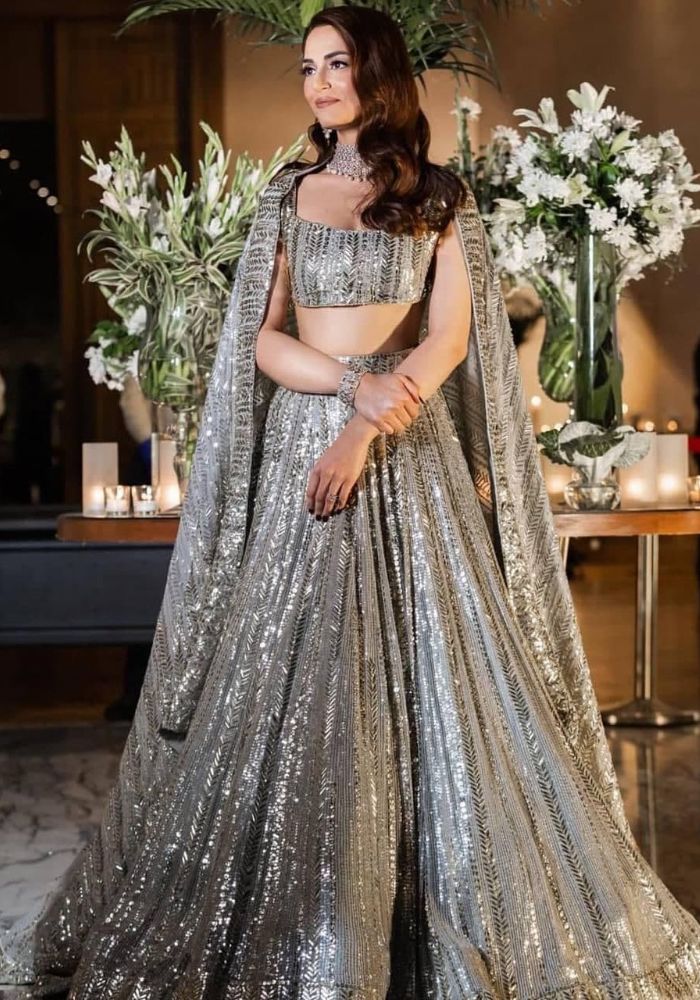 Grey colored Georgette Lehenga choli with Heavy Embroidery Sequence work ClothsVilla Main image