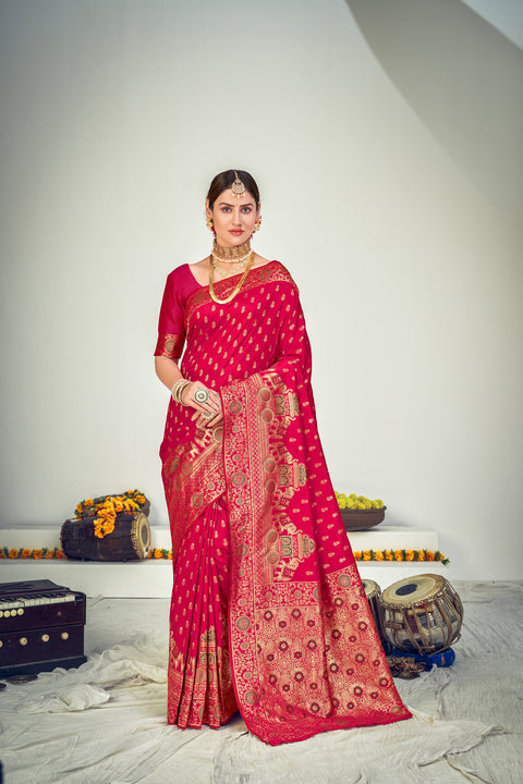 Striking Dark Pink Zari Woven Banarasi Silk Light Weight Saree ClothsVilla Main image