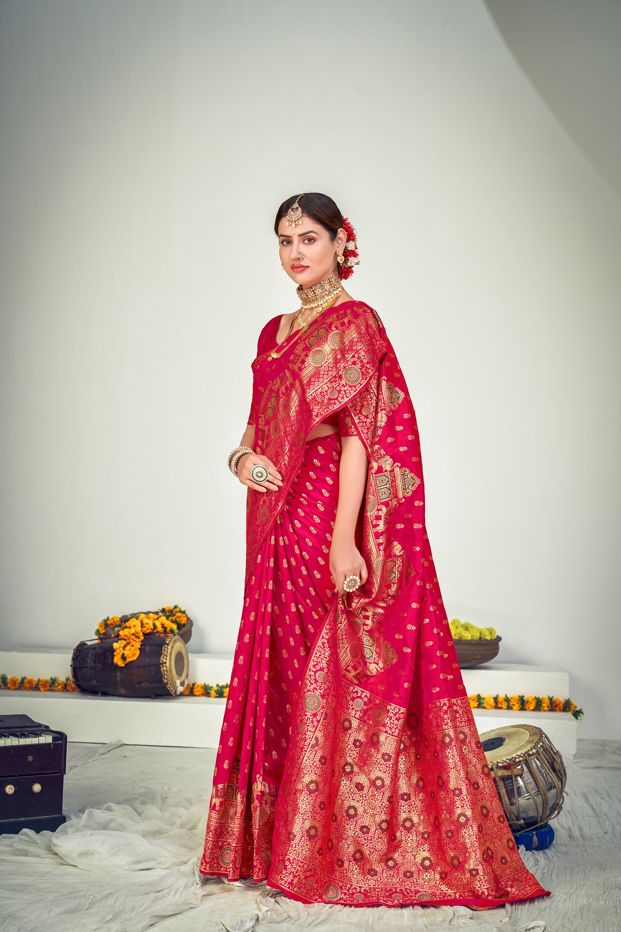 Striking Dark Pink Zari Woven Banarasi Silk Light Weight Saree ClothsVilla