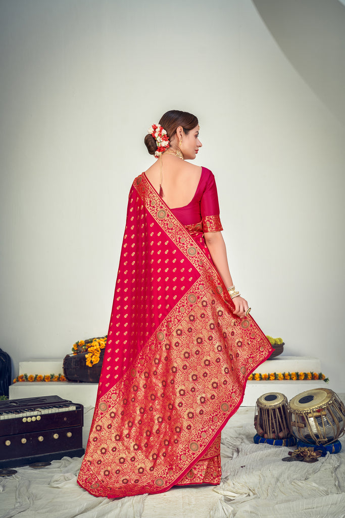 Striking Dark Pink Zari Woven Banarasi Silk Light Weight Saree ClothsVilla
