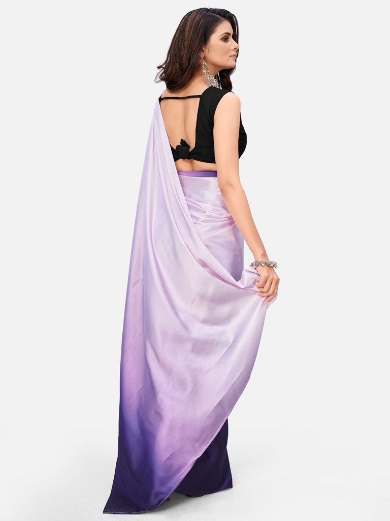 Stunning Purple and White Satin ready to Wear Saree ClothsVilla