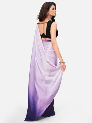 Stunning Purple and White Satin ready to Wear Saree ClothsVilla
