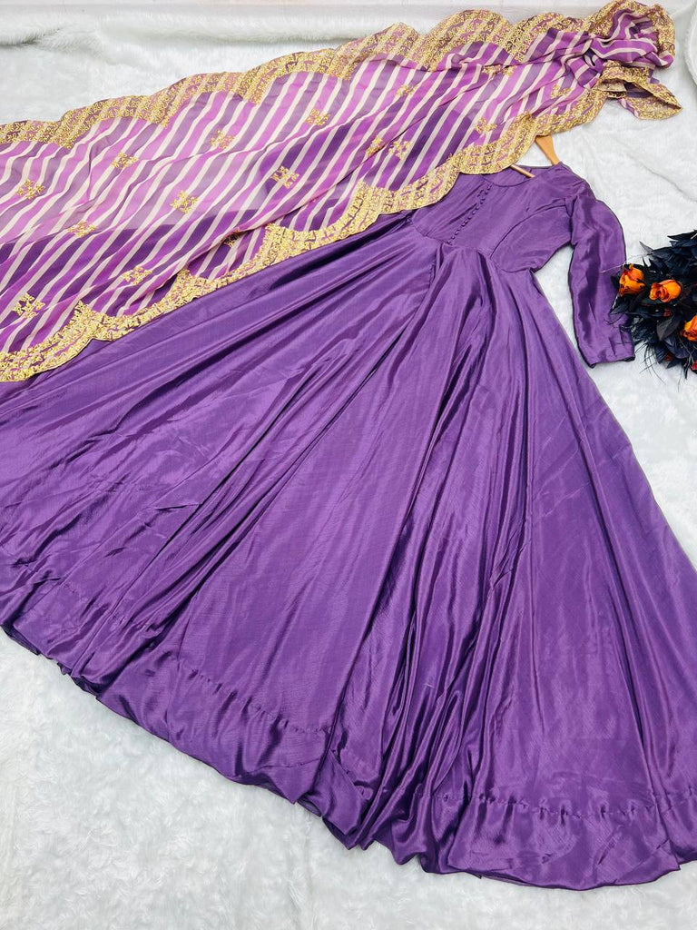 Stunning Purple Color Silk Gown With Work Dupatta Clothsvilla