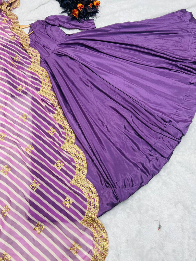 Stunning Purple Color Silk Gown With Work Dupatta Clothsvilla