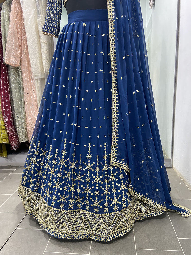 Stunning Teal Blue Sequins Embroidered Georgette Party Wear Lehenga Choli Clothsvilla