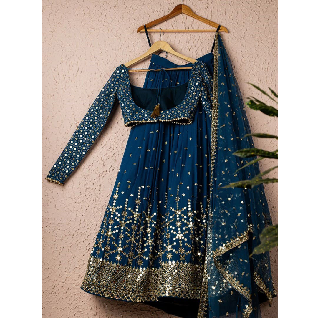 Stunning Teal Blue Sequins Embroidered Georgette Party Wear Lehenga Choli Secondary image