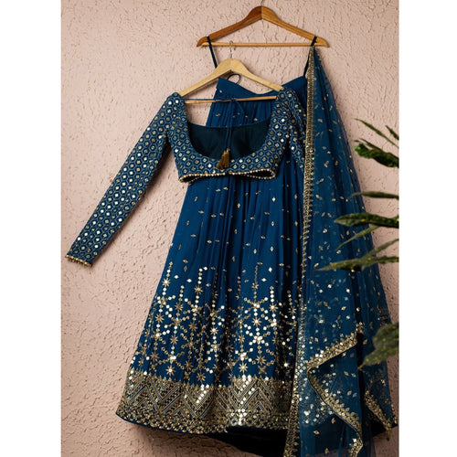 Stunning Teal Blue Sequins Embroidered Georgette Party Wear Lehenga Choli Clothsvilla