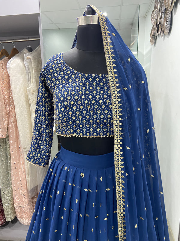Stunning Teal Blue Sequins Embroidered Georgette Party Wear Lehenga Choli Clothsvilla