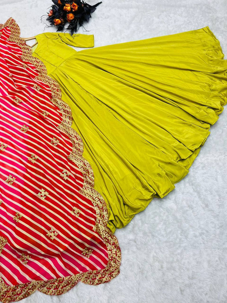Stunning Yellow Color Silk Gown With Work Dupatta Clothsvilla