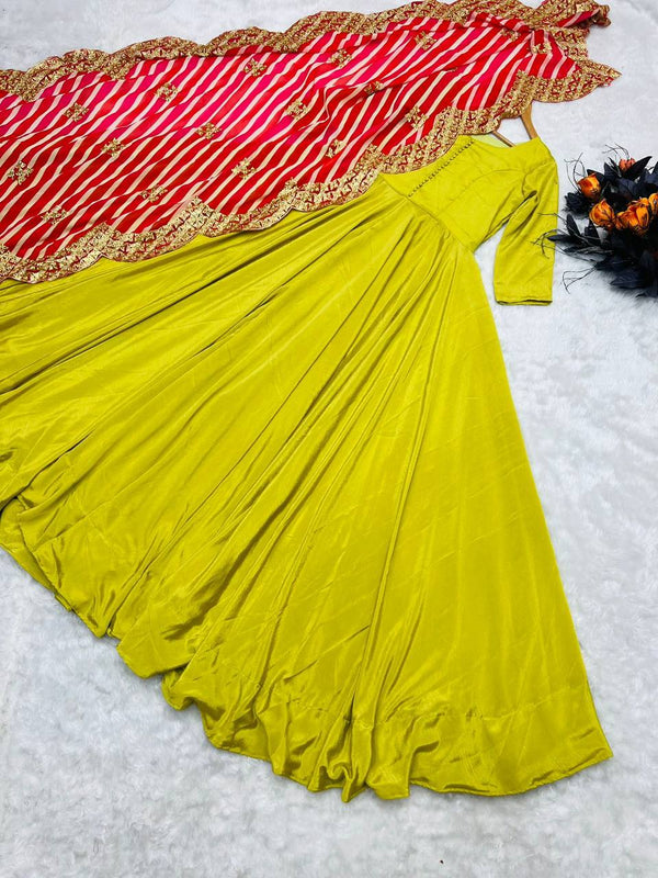 Stunning Yellow Color Silk Gown With Work Dupatta Clothsvilla